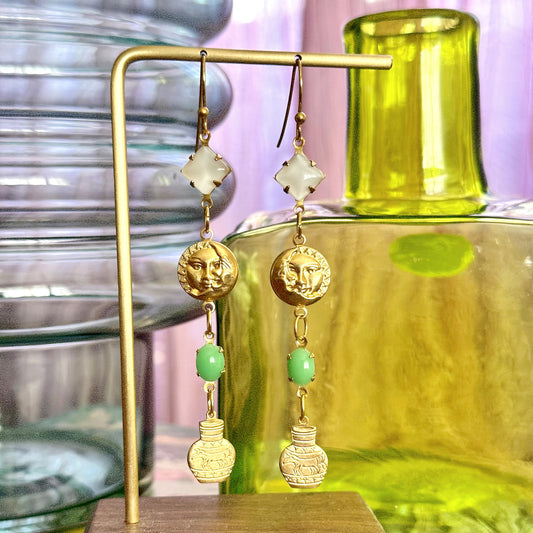 Celestial Vase Earrings | Vintage Brass Earrings | Sun & Moon Jewelry | Boho Style Gifts