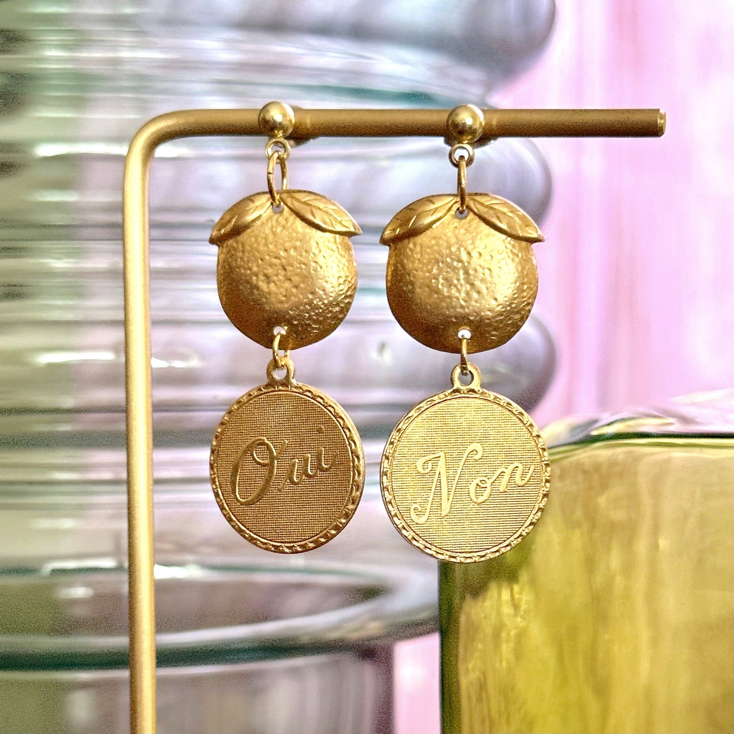 French Indecision Earrings | Vintage Brass Earrings | Fruit Jewelry | Avant Garde Style Gifts