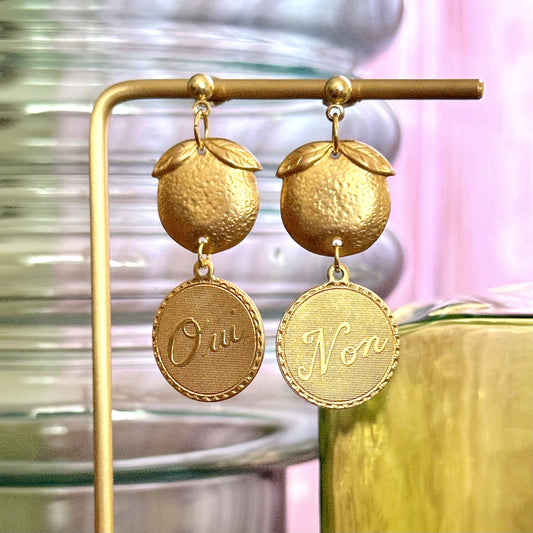 French Indecision Earrings | Vintage Brass Earrings | Fruit Jewelry | Avant Garde Style Gifts